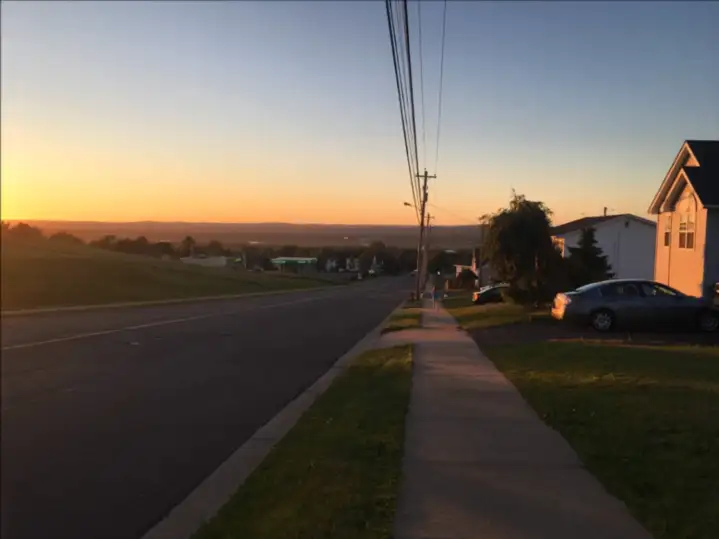 A sunset over a small town